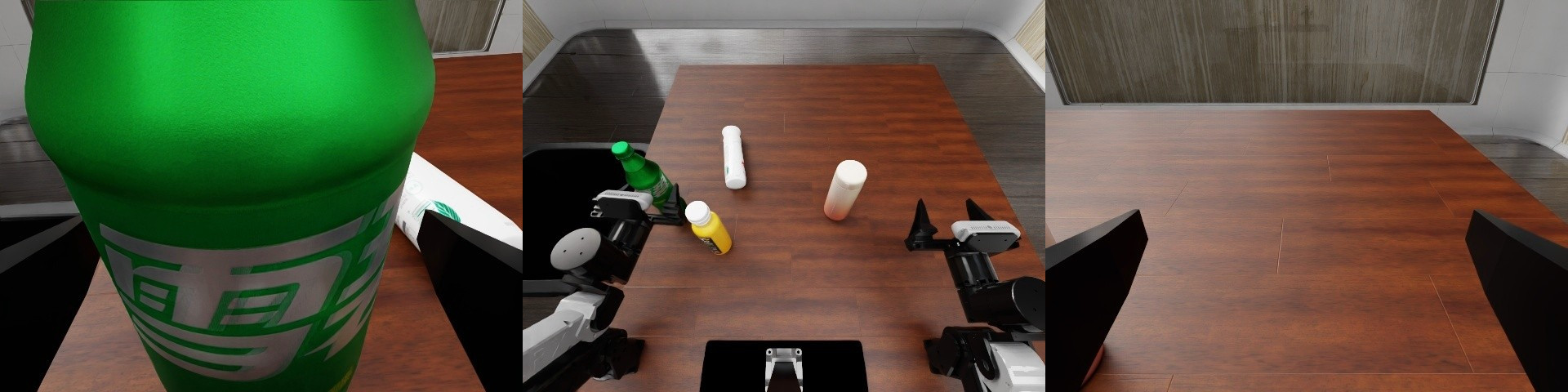 Three synchronized camera views after executing a reference action chunk