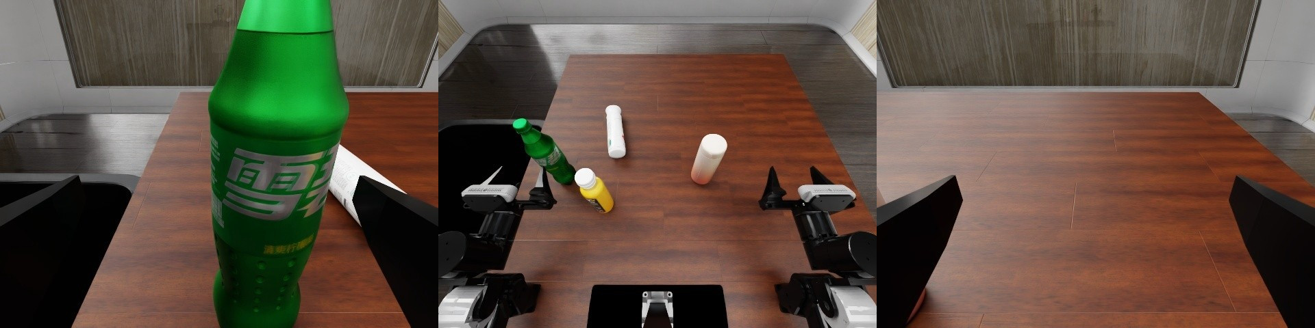 Three synchronized camera views at the start of a reference interaction chunk